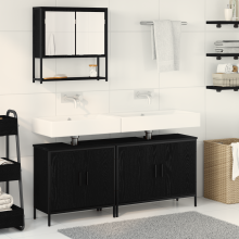 Berkfield Bathroom Furniture Set with Shelf 3 pcs Black Engineered wood