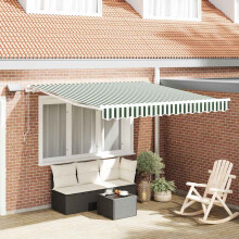 Berkfield Retractable Awning Manual Green and White 300 x 250 cm