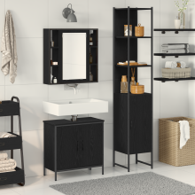 Berkfield Bathroom Vanity Units with Shelf 3 pcs Black Engineered wood
