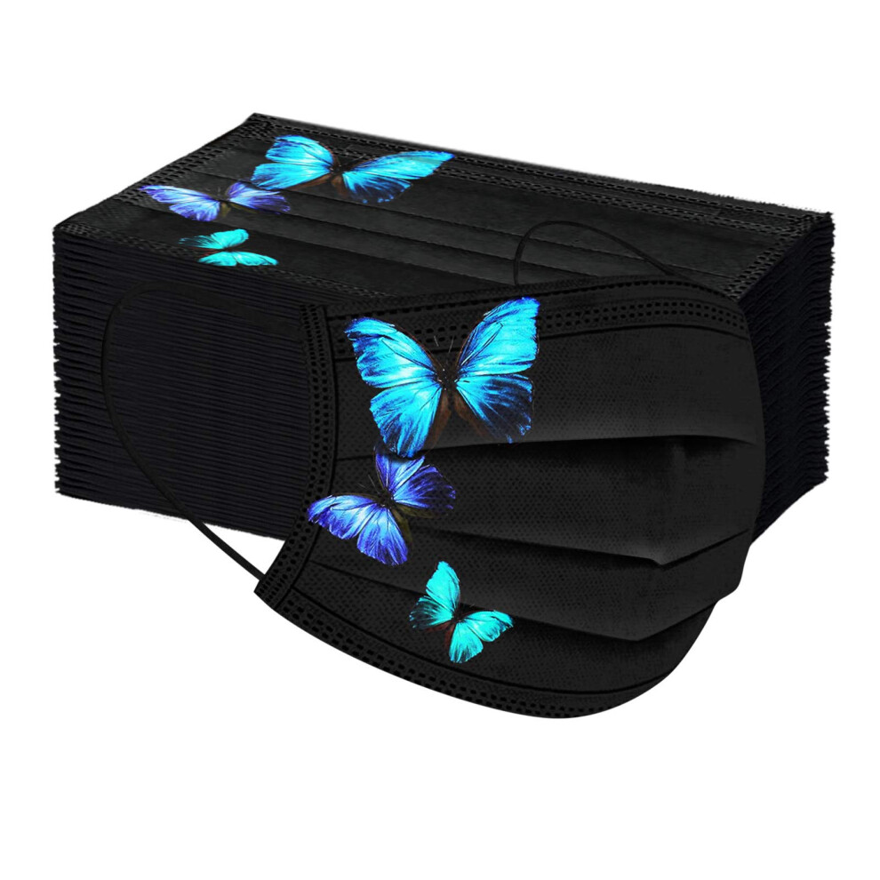 50 Pack Black Butterfly Disposable Face Masks For Women Adults, Breathable 3ÂLayer Design, Fashion Pattern 9045646573540