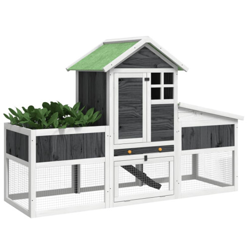 Berkfield Rabbit Hutch Grey 170x63x113 cm Solid Wood Pine 2