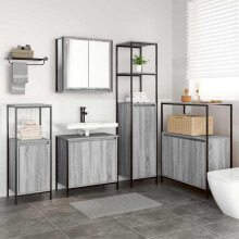 Berkfield Bathroom Furniture Set with Shelf 5 pcs Grey Sonoma and Black