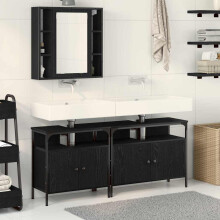 Berkfield Bathroom Vanity Units with Shelf 3 pcs Black Engineered wood
