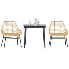 Berkfield 3 Piece Garden Dining Set Brown Poly Rattan Glass