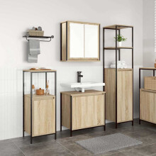 Berkfield Bathroom Furniture Set with Shelf 3 pcs Sonoma Oak and Black