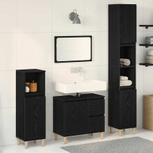 Berkfield Bathroom Furniture Set Wall-mounted with Door 3 pcs Black Oak