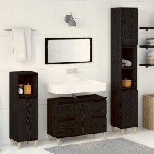 Berkfield Bathroom Furniture Set Wall-mounted with Door 3 pcs Black Oak