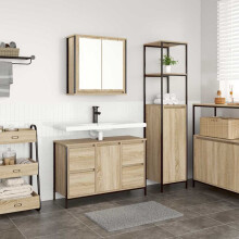 Berkfield Bathroom Furniture Set with Drawer 2 pcs Sonoma Oak and Black