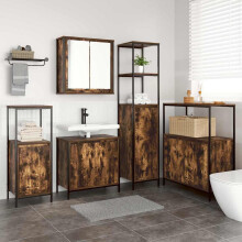 Berkfield Bathroom Furniture Set with Shelf 5 pcs Smoked Oak and Black