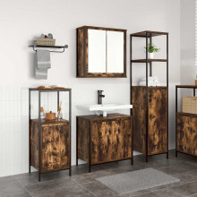 Berkfield Bathroom Furniture Set with Shelf 3 pcs Smoked Oak and Black