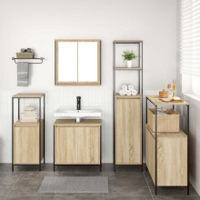 Berkfield Bathroom Furniture Set with Shelf 5 pcs Sonoma Oak and Black