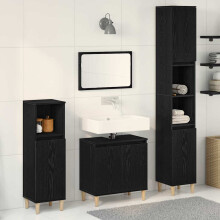 Berkfield Bathroom Furniture Set Wall-mounted with Door 3 pcs Black Oak