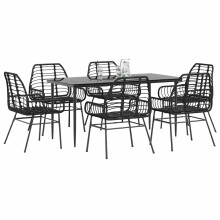 Berkfield 7 Piece Garden Dining Set Black Poly Rattan Glass