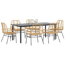 Berkfield 7 Piece Garden Dining Set Brown Poly Rattan Glass