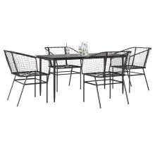 Berkfield 5 Piece Garden Dining Set Black Poly Rattan Glass