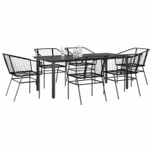 Berkfield 7 Piece Garden Dining Set Black Poly Rattan Glass