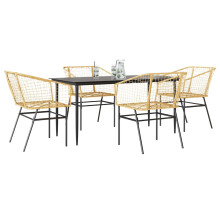 Berkfield 5 Piece Garden Dining Set Brown Poly Rattan Glass