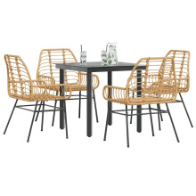Berkfield 5 Piece Garden Dining Set Brown Poly Rattan Glass