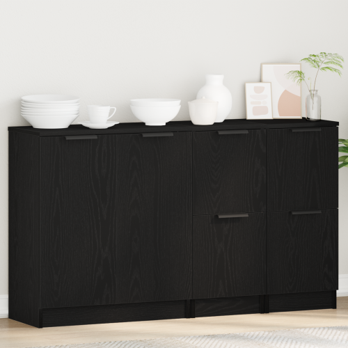 Berkfield Sideboard 3 pcs Black Oak Engineered Wood