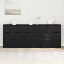Berkfield Sideboard 3 pcs Black Oak 181 x 30 x 70 cm Engineered Wood