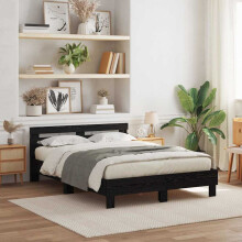 Berkfield Bed Frame with LED Black Oak 150 x 200 cm Engineered Wood