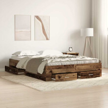 Berkfield Bed Frame with Drawer Old Wood 135 x 190 cm Engineered Wood