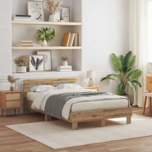 Berkfield Bed Frame with LED Artisan Oak 120 x 190 cm Engineered Wood