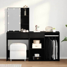 Berkfield LED Dressing Table Set with Drawer Black Oak 140 x 40 x 140 cm