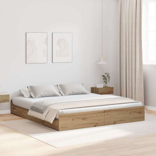 Berkfield Storage Bed Frame Artisan Oak 200 x 200 cm Engineered Wood