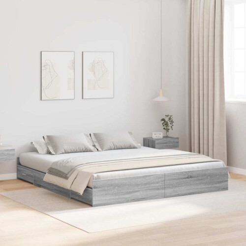 Berkfield Storage Bed Frame Grey Sonoma 200 x 200 cm Engineered Wood