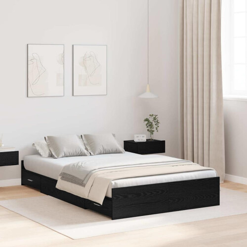 Berkfield Storage Bed Frame Black Oak 120 x 200 cm Engineered Wood