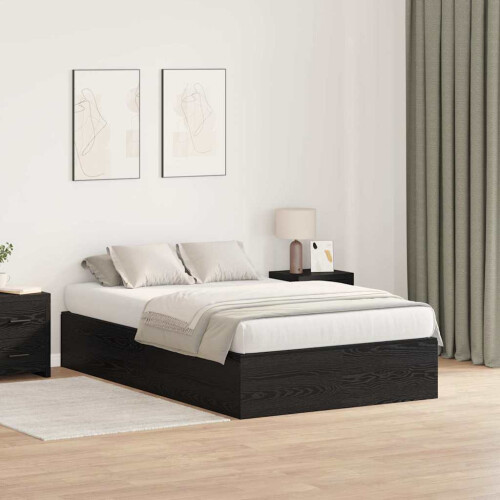 Berkfield Storage Bed Frame Black Oak 120 x 190 cm Engineered Wood