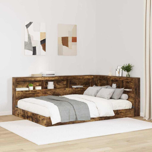 Berkfield Storage Headboard with Shelf Smoked Oak 135 cm Engineered Wood
