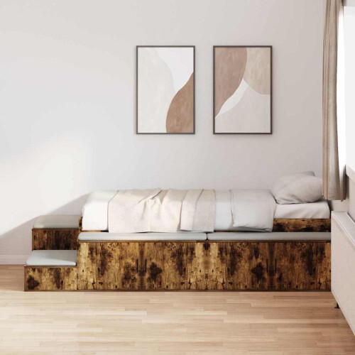 Berkfield Storage Bed Frame with Storage Smoked Oak 75 cm Engineered Wood