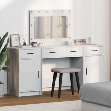Berkfield Dressing Table with Mirror Lights 3 pcs White Engineered Wood