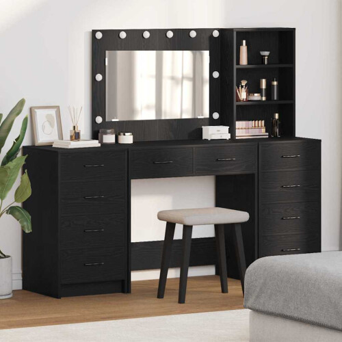 Berkfield Dressing Table with Drawer 3 pcs Black Oak Engineered Wood