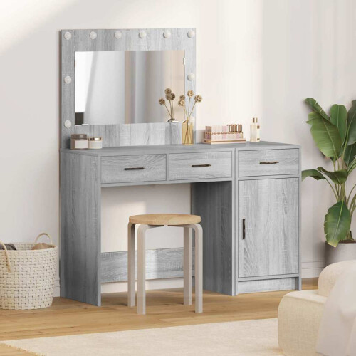Berkfield Dressing Table with Mirror Lights 2 pcs Grey Engineered wood