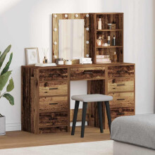 Berkfield Dressing Table with Mirror Lights 3 pcs Brown Engineered wood