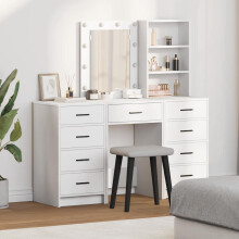Berkfield Dressing Table with Mirror Lights 3 pcs White Engineered wood