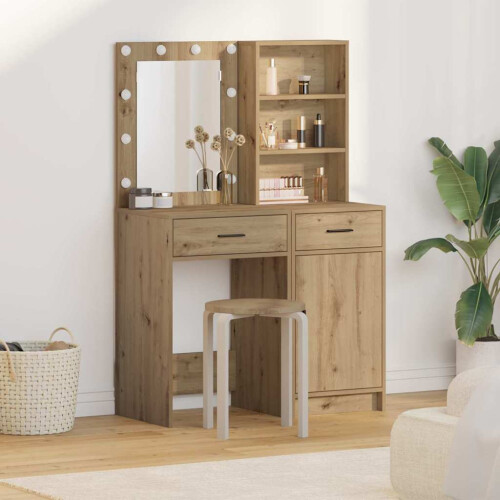 Berkfield Dressing Table Set with Shelf 2 pcs Artisan Oak Engineered Wood