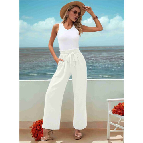 Women'S Wide Leg Lounge Pants White S 1