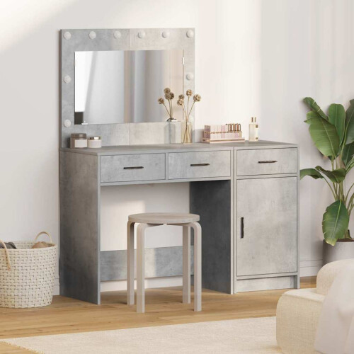 Berkfield Dressing Table with Mirror Lights 2 pcs Grey Engineered wood