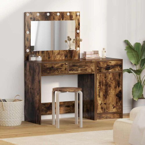 Berkfield Dressing Table with Mirror Lights 2 pcs Brown Engineered wood
