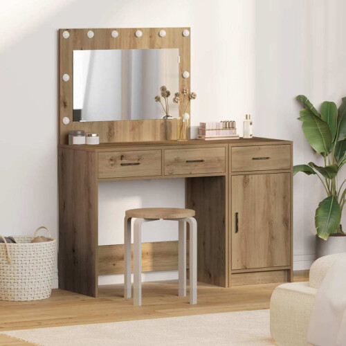 Berkfield Dressing Table with Mirror Lights 2 pcs Brown Engineered wood