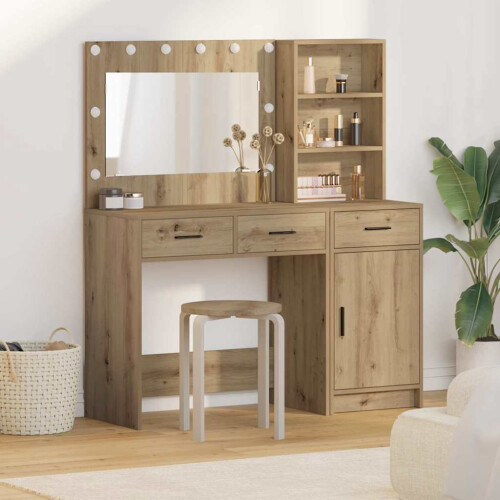 Berkfield Dressing Table with Mirror Lights 2 pcs Brown Engineered Wood