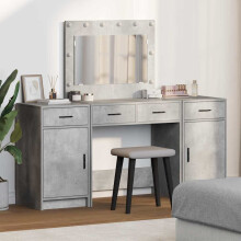 Berkfield Dressing Table with Mirror Lights 3 pcs Grey Engineered Wood