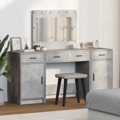 Berkfield Dressing Table with Mirror Lights 3 pcs Grey Engineered Wood