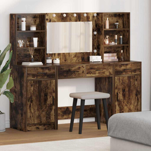 Berkfield Dressing Table Set with Drawer 3 pcs Smoked Oak Engineered Wood