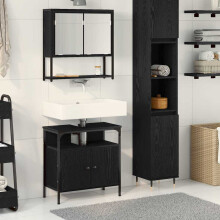 Berkfield Bathroom Furniture Set with Shelf 2 pcs Black Engineered wood