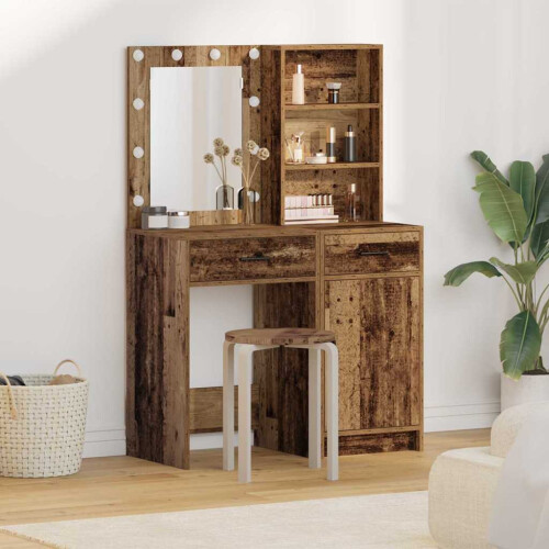 Berkfield Dressing Table Set with Drawer 2 pcs Old Wood Engineered Wood